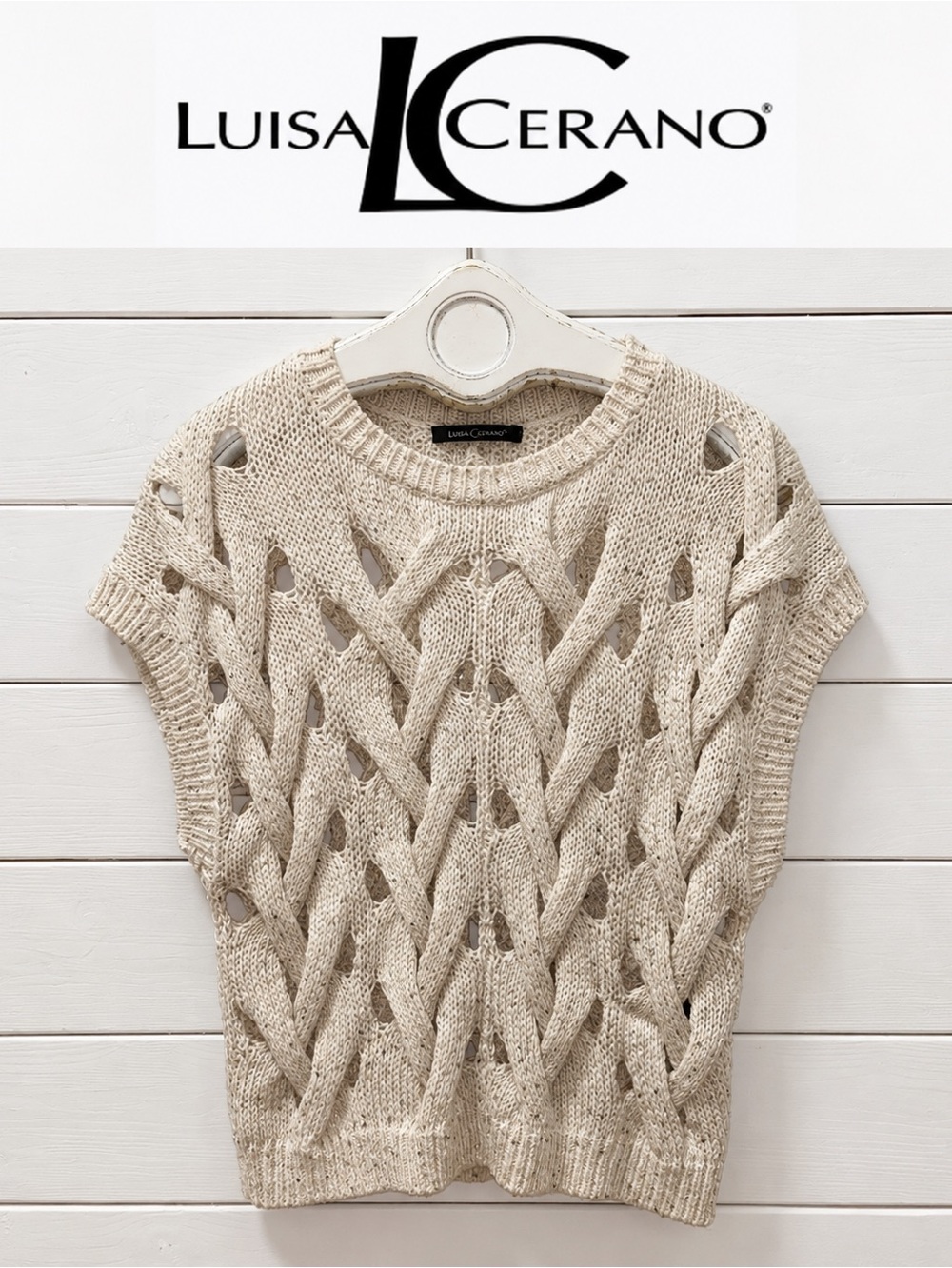 LUISA CERANO Cable Design Sequin Knit Tank Top – Size 4